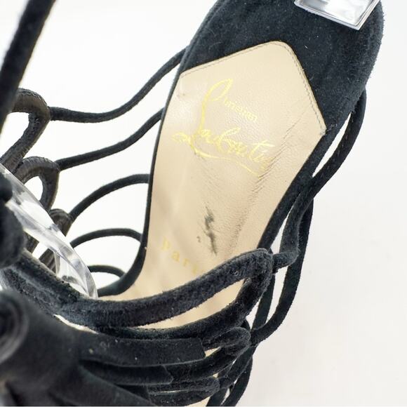 Christian Louboutin Salsbourg 120 Platform Suede Black Sandals Heels EU 38 US 8 - Picture 10 of 13